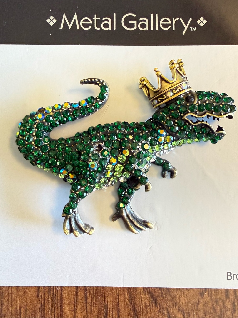 Hobby Lobby Green Jeweled Crocodile Pin with Gold Crown